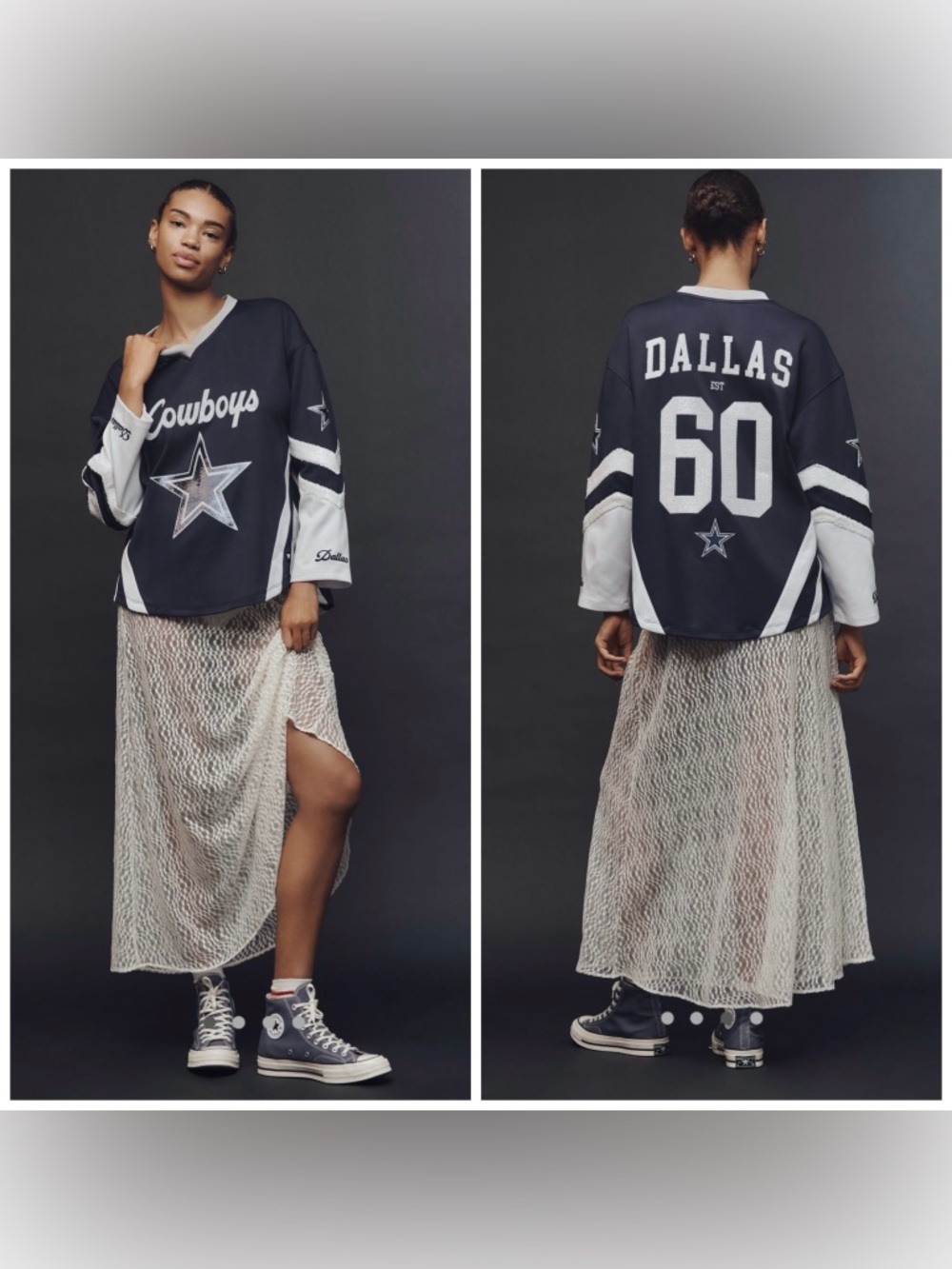 Anthropologie The Wild Collective Long Sleeve Jersey Sequin Dallas Cowboys Small